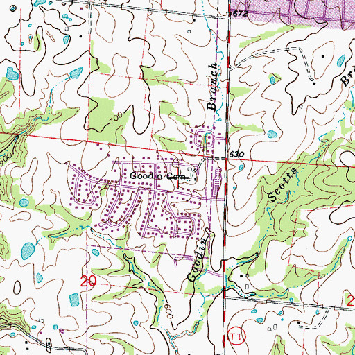 Topographic Map of Goodin Cemetery, MO