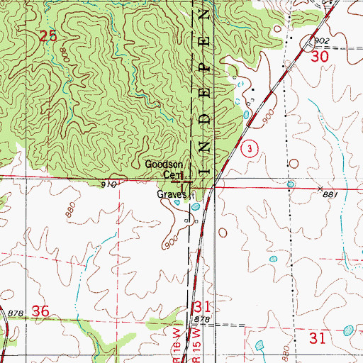 Topographic Map of Goodson Cemetery, MO