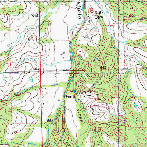 Topographic Map of Goose Creek, MO