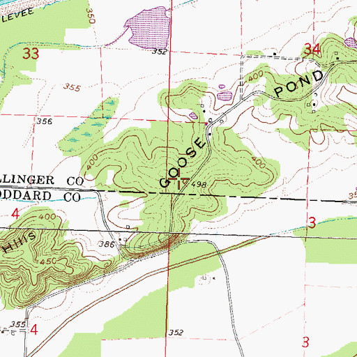 Topographic Map of Goose Pond Hills, MO