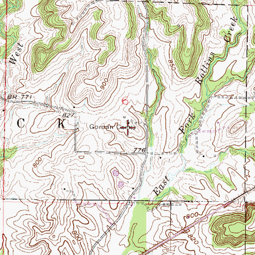 Topographic Map of Gordan Cemetery, MO