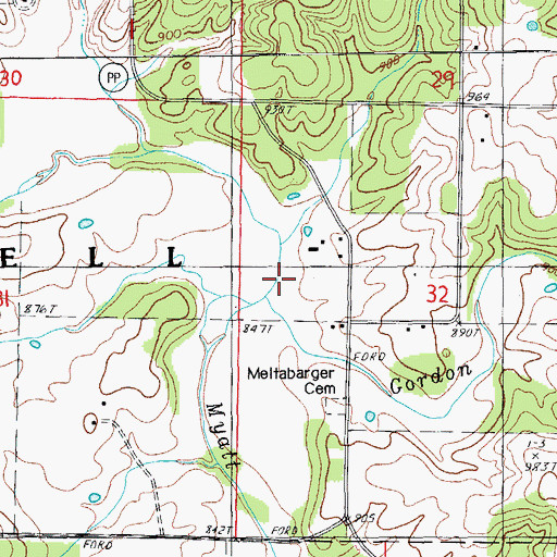 Topographic Map of Gordon Branch, MO