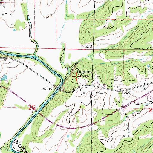 Topographic Map of Gordon Cemetery, MO