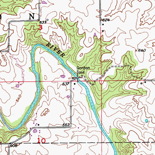 Topographic Map of Gordon Ford, MO
