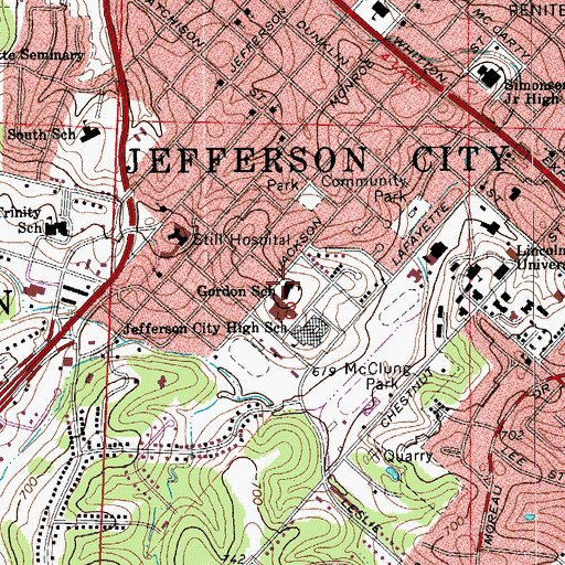 Topographic Map of Thorpe J. Gordon Elementary School, MO