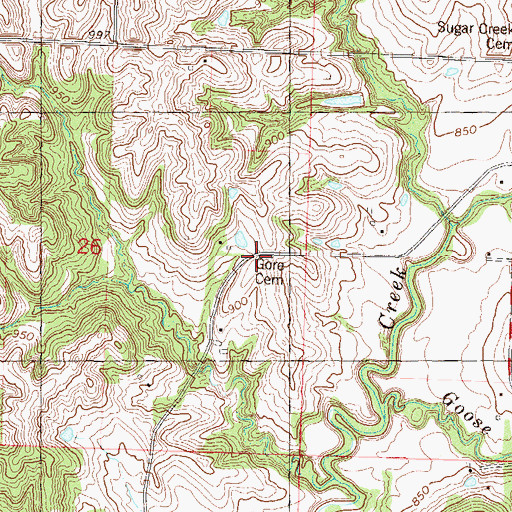 Topographic Map of Gore Cemetery, MO