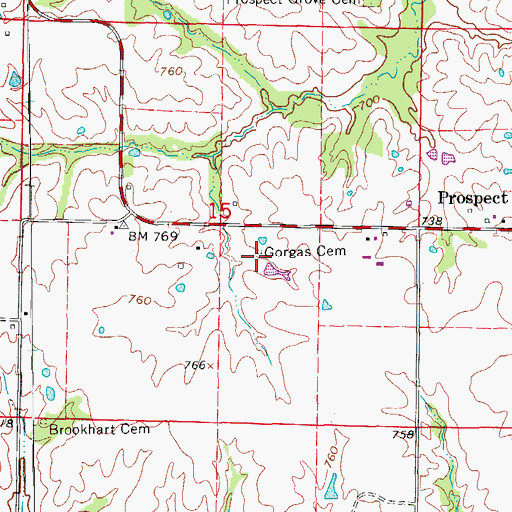 Topographic Map of Gorgas Cemetery, MO