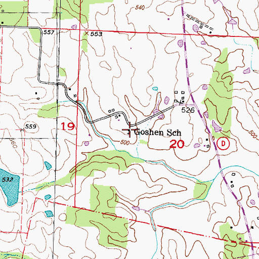 Topographic Map of Goshen School, MO