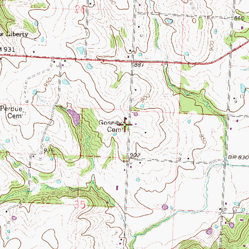 Topographic Map of Gosney Cemetery, MO