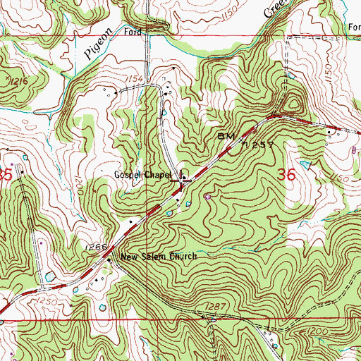 Topographic Map of Gospel Chapel, MO
