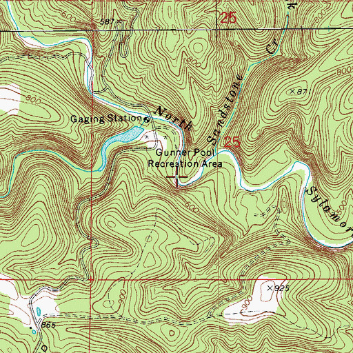 Topographic Map of Gunner Pool Recreation Area, AR