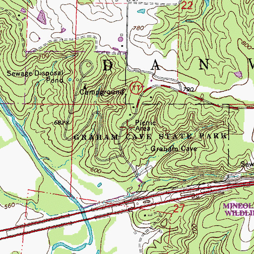 Topographic Map of Graham Cave State Park, MO
