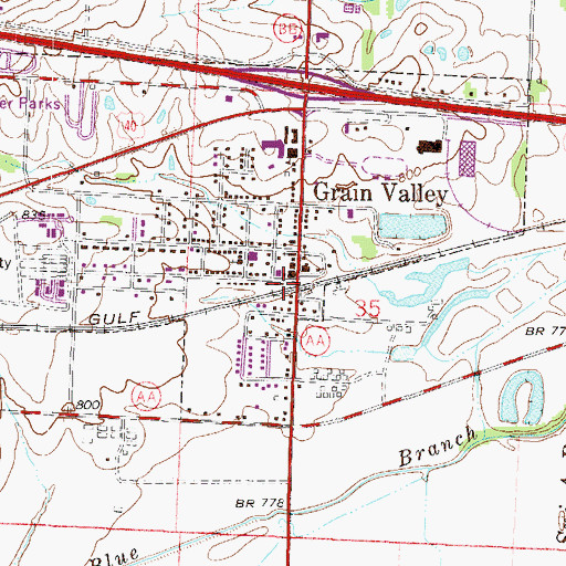 Topographic Map of Grain Valley, MO