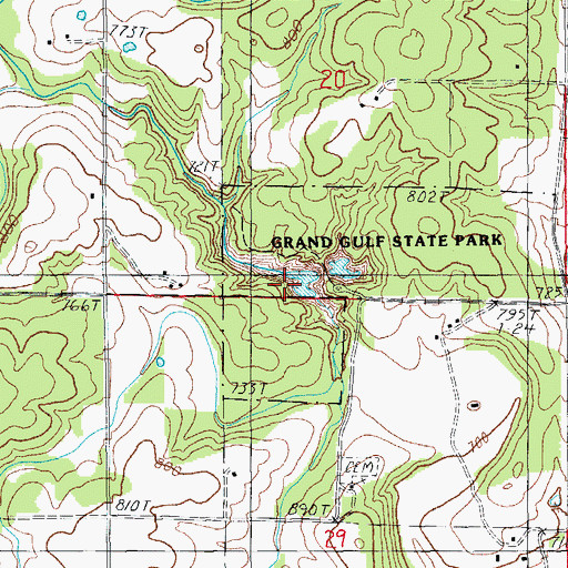 Topographic Map of Grand Gulf, MO