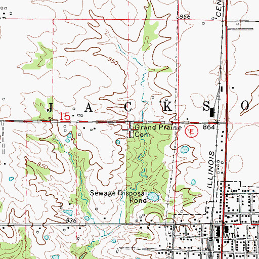 Topographic Map of Grand Prairie Cemetery, MO