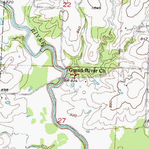 Topographic Map of Grand River Church, MO