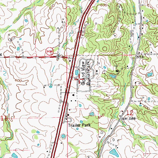 Topographic Map of Grand View Burial Park, MO