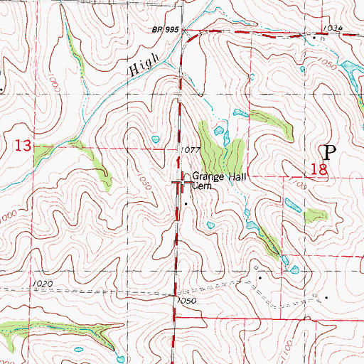 Topographic Map of Grange Hall Cemetery, MO