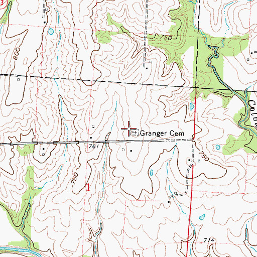 Topographic Map of Granger Cemetery, MO