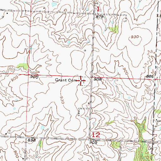 Topographic Map of Grant Cemetery, MO