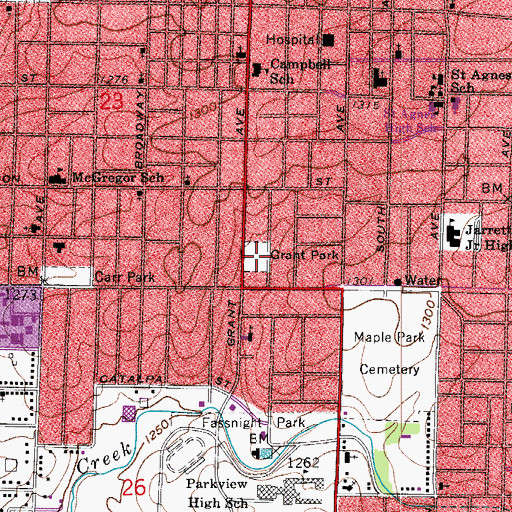 Topographic Map of Grant Park, MO