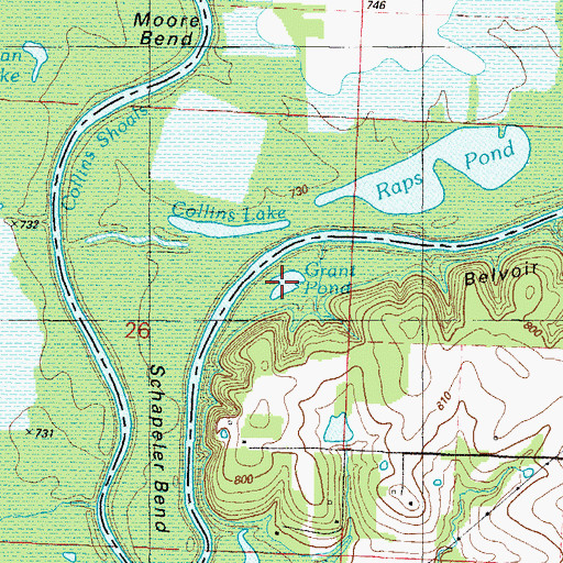 Topographic Map of Grant Pond, MO