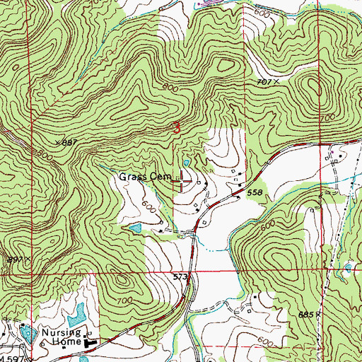 Topographic Map of Grass Cemetery, MO