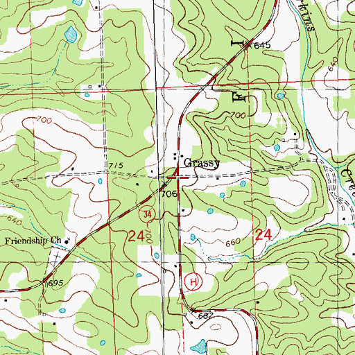 Topographic Map of Grassy, MO