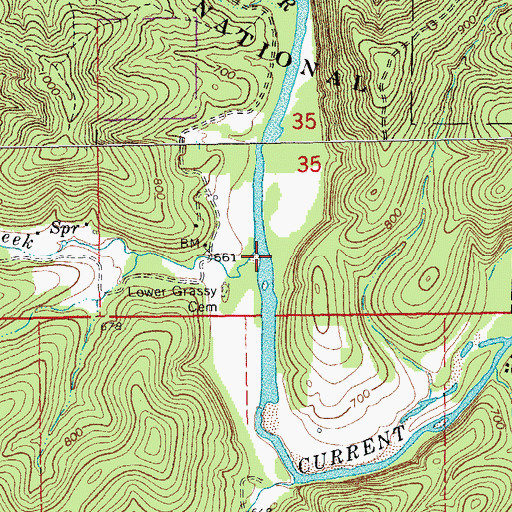 Topographic Map of Grassy Creek, MO