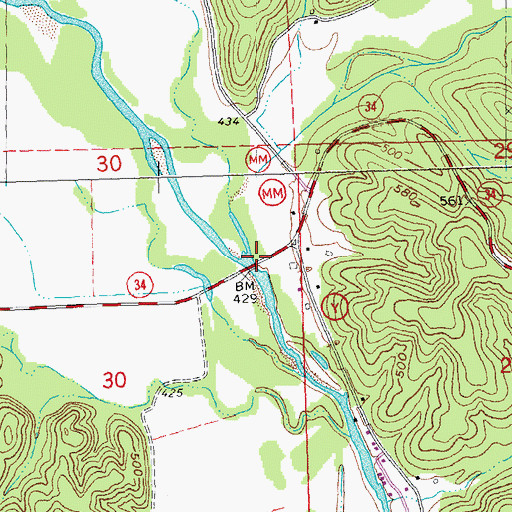 Topographic Map of Grassy Creek, MO