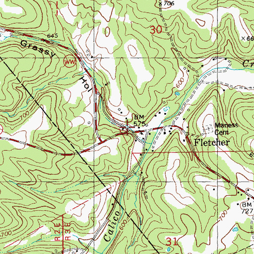 Topographic Map of Grassy Hollow, MO