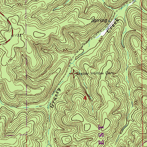 Topographic Map of Grassy Hollow Cemetery, MO