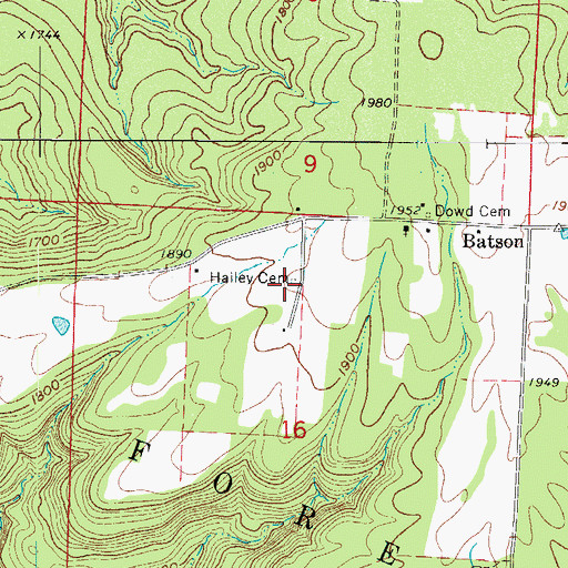 Topographic Map of Hailey Cemetery, AR