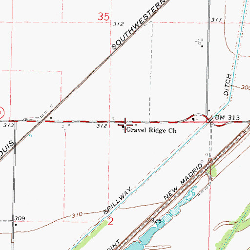 Topographic Map of Gravel Ridge Church, MO
