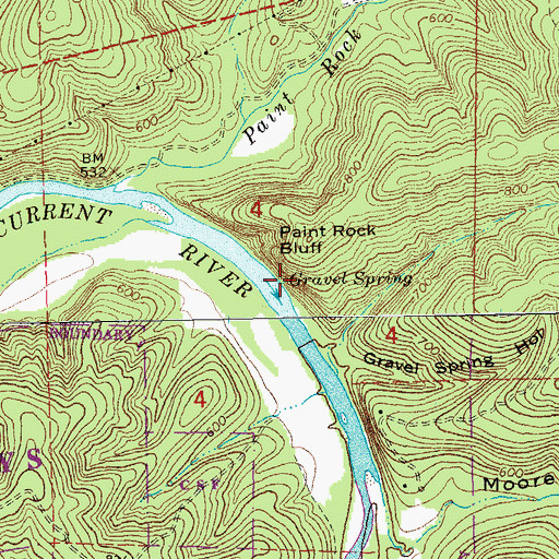 Topographic Map of Gravel Spring, MO