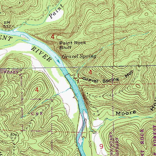 Topographic Map of Gravel Spring Hollow, MO