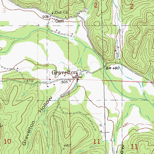 Topographic Map of Gravelton, MO