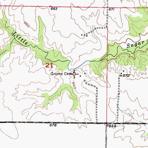 Topographic Map of Graves Cemetery, MO
