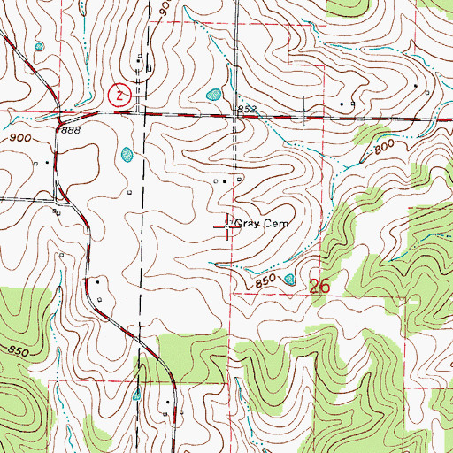 Topographic Map of Gray Cemetery, MO