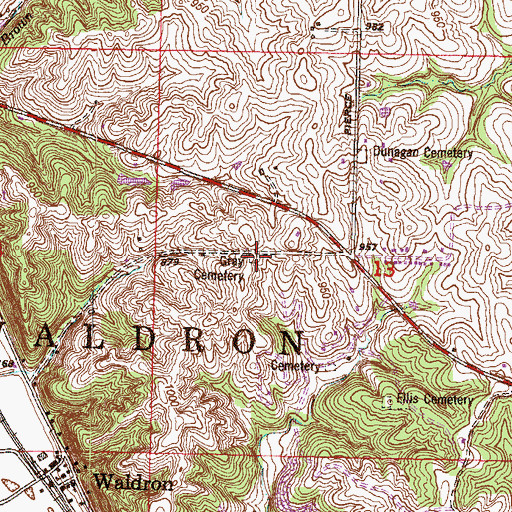 Topographic Map of Gray Cemetery, MO
