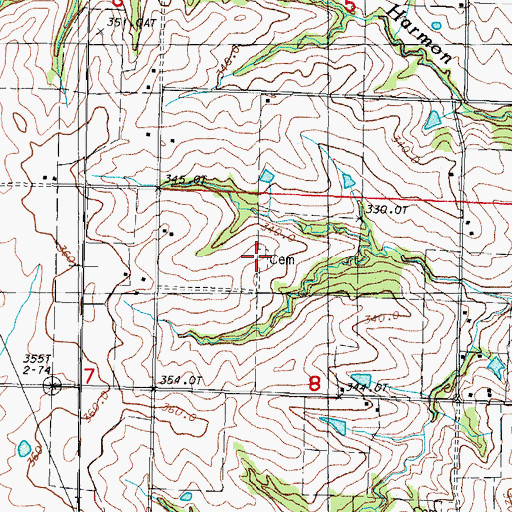 Topographic Map of Gray Cemetery, MO