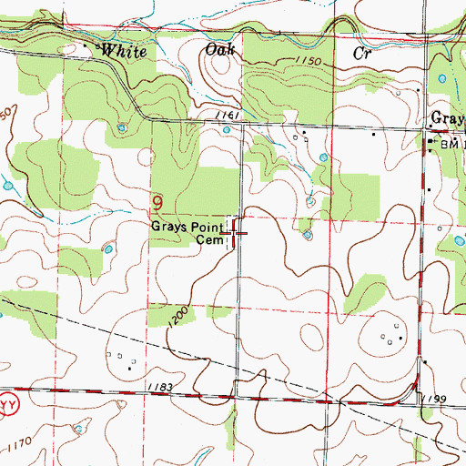Topographic Map of Grays Point Cemetery, MO