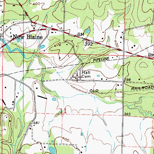 Topographic Map of Hall Cemetery, AR