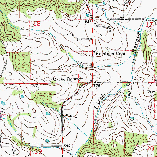 Topographic Map of Grebe Cemetery, MO