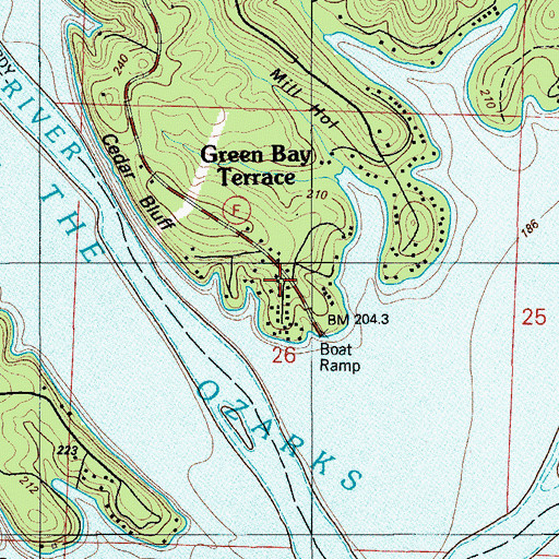 Topographic Map of Green Bay Terrace, MO