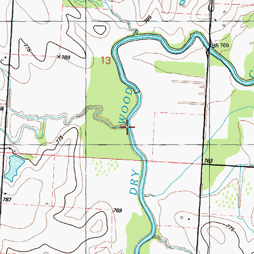 Topographic Map of Green Branch, MO