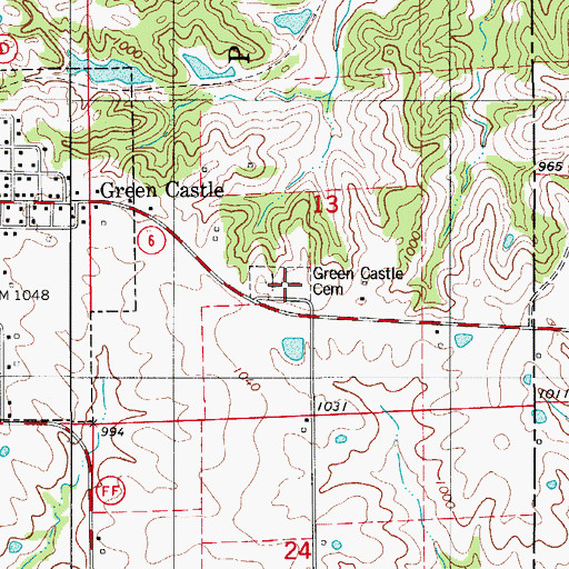 Topographic Map of Green Castle Cemetery, MO