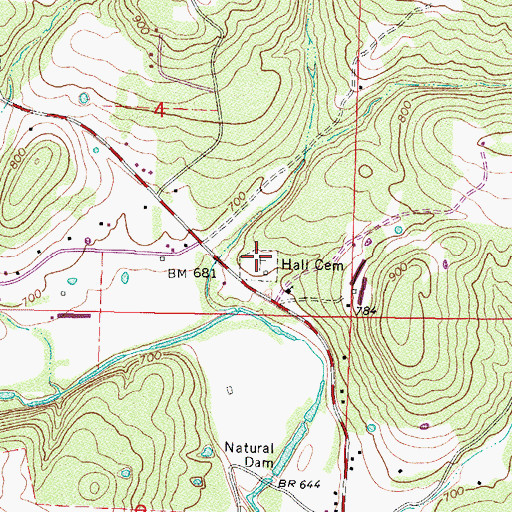 Topographic Map of Hall Cemetery, AR