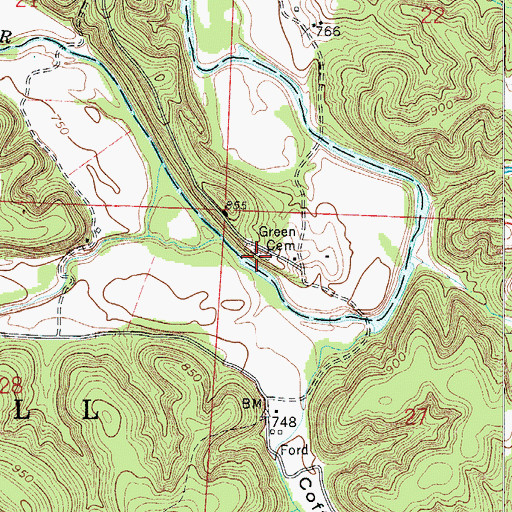 Topographic Map of Green Cemetery, MO