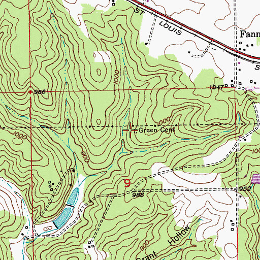 Topographic Map of Green Cemetery, MO